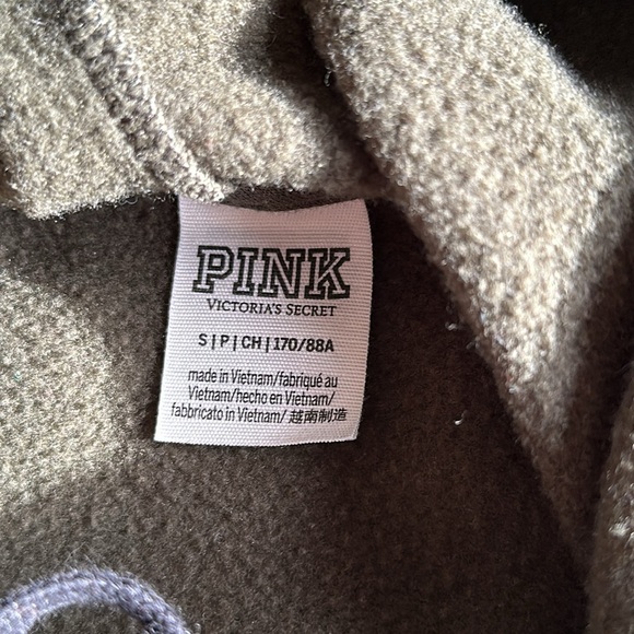 Victoria’s Secret Pink Olive Green Black Block Logo Cropped Hoodie Sweatshirt S - Picture 7 of 9